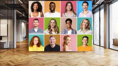 Collage of diversed people expressing positive emotions Wall mural