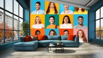 Collage of portraits of Multiethnic happy people Wall mural