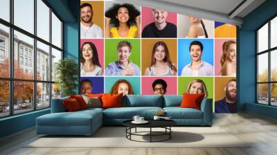 Collage of smiling and happy multiethnic people Wall mural