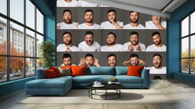 Collage of young man expressions and emotions Wall mural