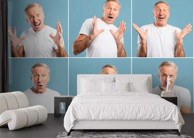 Composite mosaic collage of mature man emotional portraits Wall mural