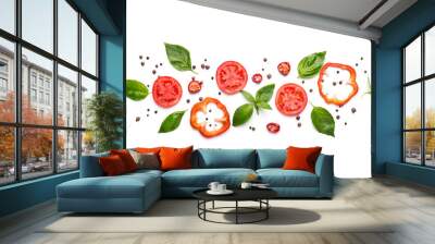 Composition of vegetables, herbs and spices on white background Wall mural