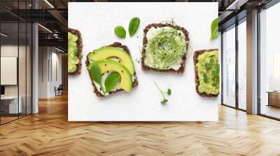 Dietary fitness toast with avocado, tofu cheese and microgreen Wall mural