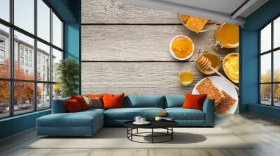 Different varieties of sweet golden fresh honey Wall mural