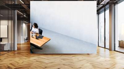 Diverse Colleagues Working Sitting Together In Modern Office, High-Angle Shot Wall mural