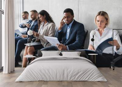 Diverse Unemployed Business People Applicants Waiting For Job Interview Indoor Wall mural