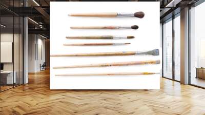 Drawing tools, set of dirty paint brushes in row Wall mural