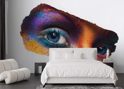 Eyes of model with colorful art make-up, close-up Wall mural