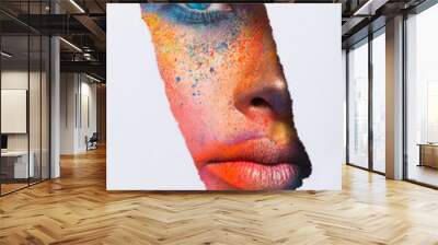 Face of model with colorful art make-up, close-up Wall mural