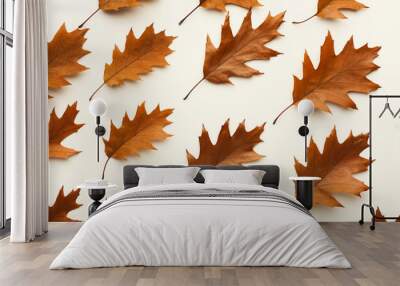 Fall brown leaves pattern isolated on white background Wall mural