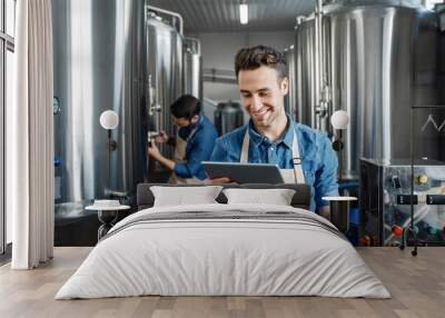 Family business, brewers working in craft beer brewery, control production Wall mural