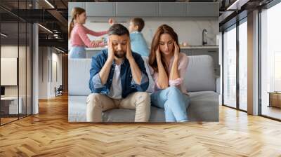 Family conflict with parents and children, home interior Wall mural