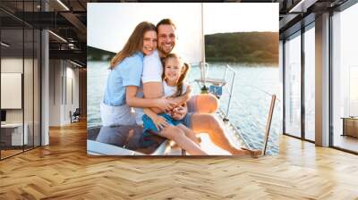 Family Sitting On Yacht Embracing Enjoying Sea Travel Outdoors Wall mural