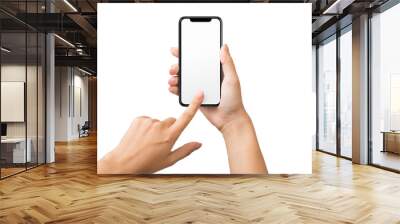 Female hand using blank touchscreen of smartphone Wall mural