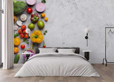 Fresh farm market vegetables on gray background Wall mural