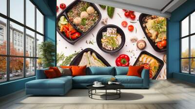 Good quality food in take away boxes with fresh vegetables Wall mural