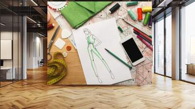 Hand drawn sketches for new fashion collection Wall mural