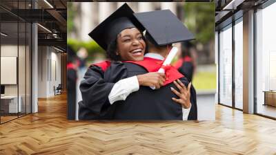 Happy african american couple students hugging, closeup Wall mural