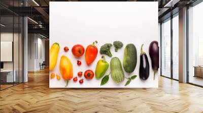 Healthy rainbow of fresh vegetables isolated on white Wall mural