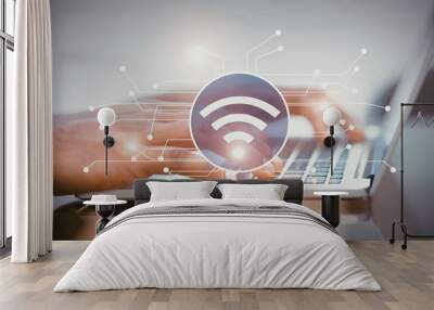 Illustration of wifi icon with electronic connections Wall mural