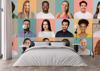 International people faces showing good emotions, panoramic collection Wall mural