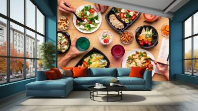 Lunch breack in modern office, top view Wall mural