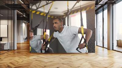 Men performing TRX training in gym Wall mural