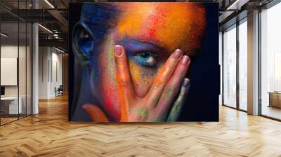 Model with colorful art make-up, close-up Wall mural