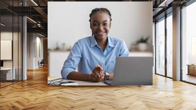 Modern Businesswoman. Portrait Of Young Black Woman Posing At Workplace In Office Wall mural