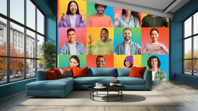 mosaic of cool multiracial people sharing positive emotions Wall mural