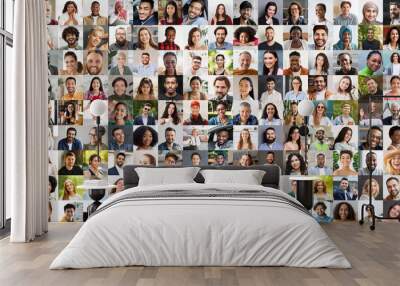 Multiethnic people smiling and gesturing, collection of photos Wall mural