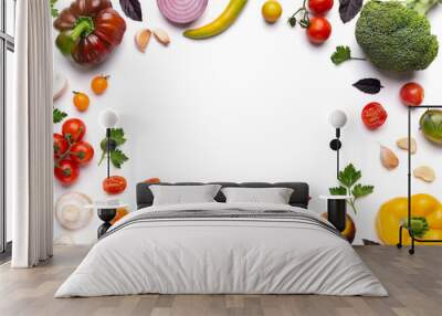 Organic assorted vegetables frame on white background Wall mural