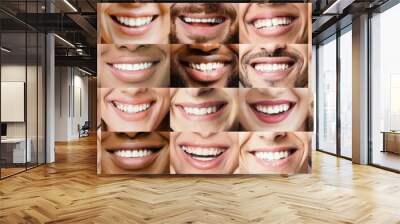 Panoramic collage of multiethnic people white smiles Wall mural