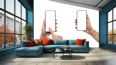 People showing smartphone with empty screens, closeup Wall mural