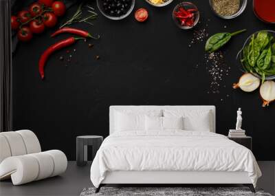 Pizza cooking ingredients and empty space for recipe Wall mural