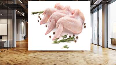 Raw chicken legs on white background Wall mural