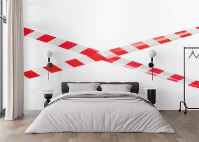 Red and white lines of barrier tape, protects for no entry, free space Wall mural