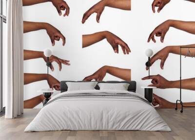 Set of black man's hands. Male hand picking up something Wall mural