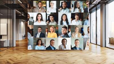 Set of positive young business people posing indoors and outdoors Wall mural