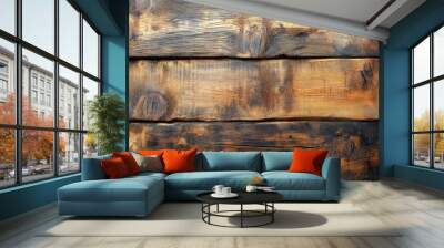 The surface displays an array of textures and colors from aged wooden planks, reflecting years of wear, aging, and natural beauty in a rustic environment. Wall mural