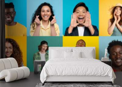 This multiethnic and multiracial group picture captures a moment of shared joy, creating an international collage of emotionally connected people Wall mural