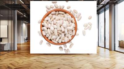 Top view of wooden bowl full of white beans Wall mural