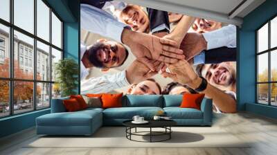 United Business Team Of Colleagues Holding Hands, Bottom View Wall mural