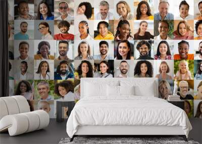 various happy diverse men and women in rows Wall mural