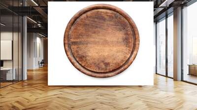 Wooden round board for pizza isolated on white Wall mural