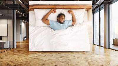 Young african-american man sleeping in bed top view Wall mural