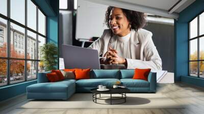 Young black woman HR officer have job interview at office Wall mural