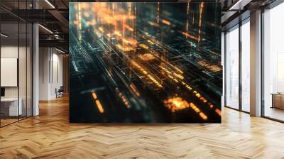 Abstract Digital Technology Background with Glowing Lines and Data Streams Wall mural