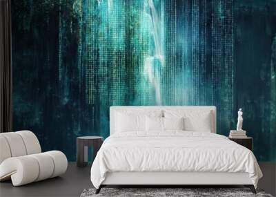 Abstract Digital Waterfall with Binary Code Background Wall mural