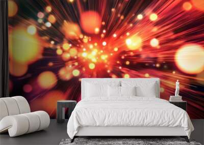 Abstract Red and Orange Light Streaks with Bokeh Background. Wall mural